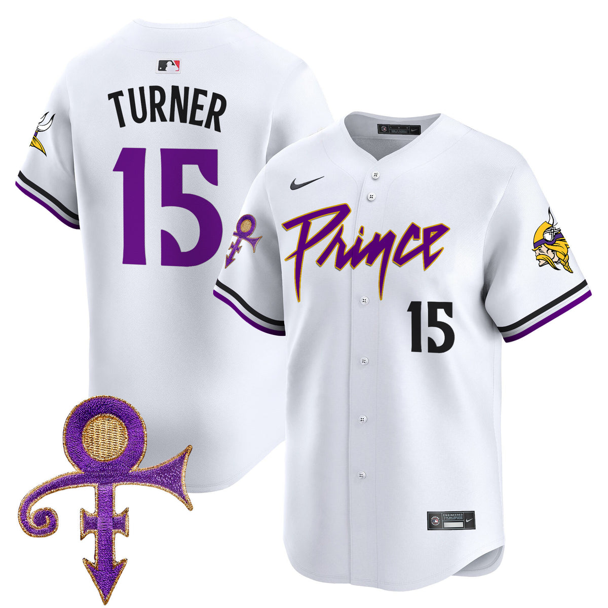 Men's Minnesota Vikings Prince Patch Vapor Premier Limited Jersey - All Stitched - White - Dallas Turner — view 1