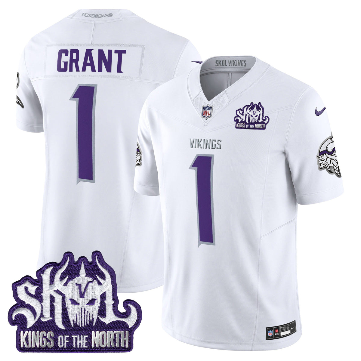Men's Minnesota Vikings 2025 Winter Warrior Skol Patch Vapor Limited Jersey - All Stitched - White Limited - Bud Grant — view 1