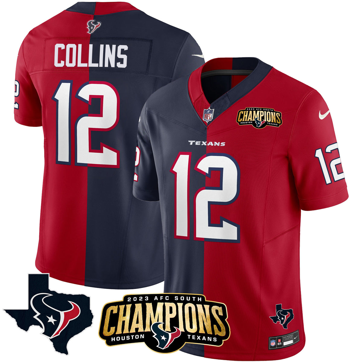 Houston Texans 2023 AFC South Champions Patch Split Vapor Jersey - All Stitched - Nico Collins — view 1