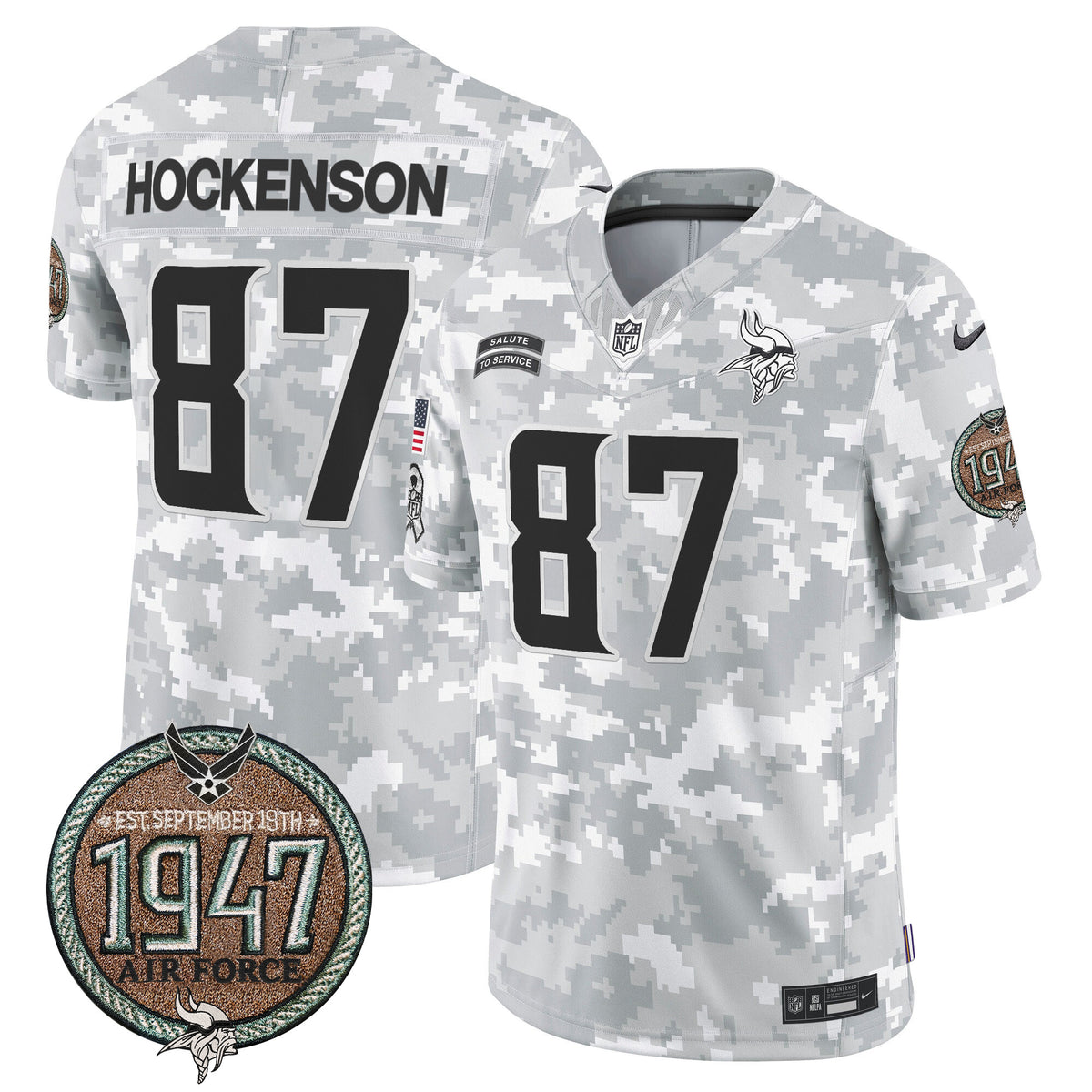Men's Vikings 2024 Salute to Service Establishment Year Patch Vapor Limited Jersey - All Stitched - Air Force - T.J. Hockenson — view 1