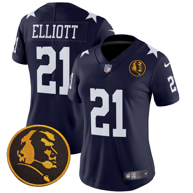 Women's Cowboys Texas & John Madden Patch Vapor Limited Jersey V2 - All Stitched - Navy - Ezekiel Elliott — view 1