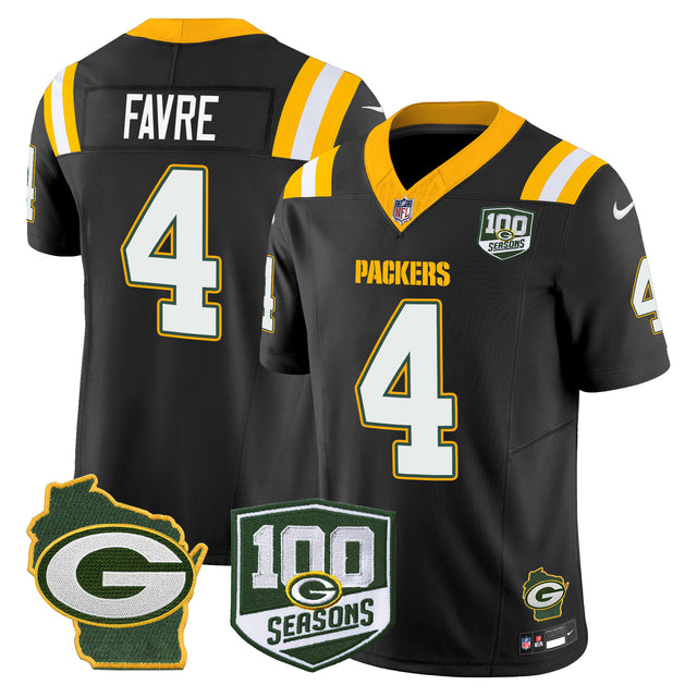 Men's Packers 100th Season & Home Patch Vapor Limited Jersey - All Stitched - Black - Brett Favre — view 1