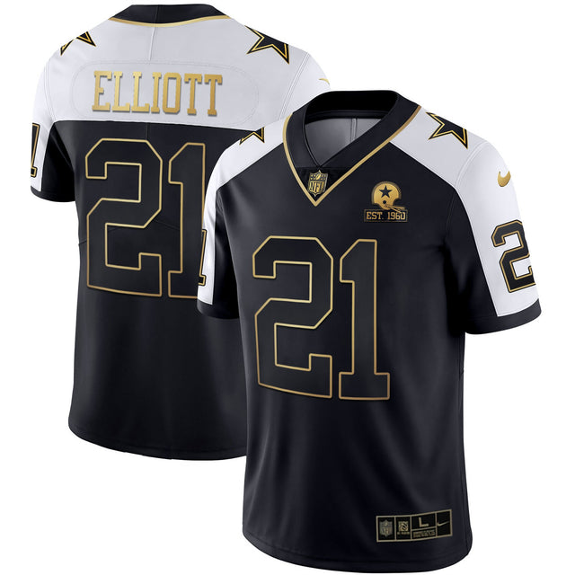 Men's Cowboys Gold & Split Vapor Est 1960 Patch Jersey - All Stitched - Black Alternate - Ezekiel Elliott — view 1
