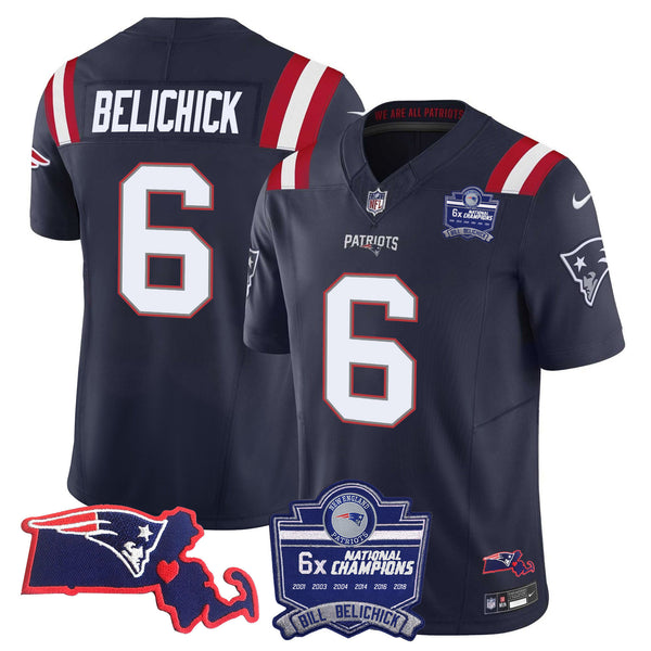 Women's Patriots Bill Belichick 6x Champions Patch Vapor Jersey - All Stitched - Navy - Bill Belichick — view 1