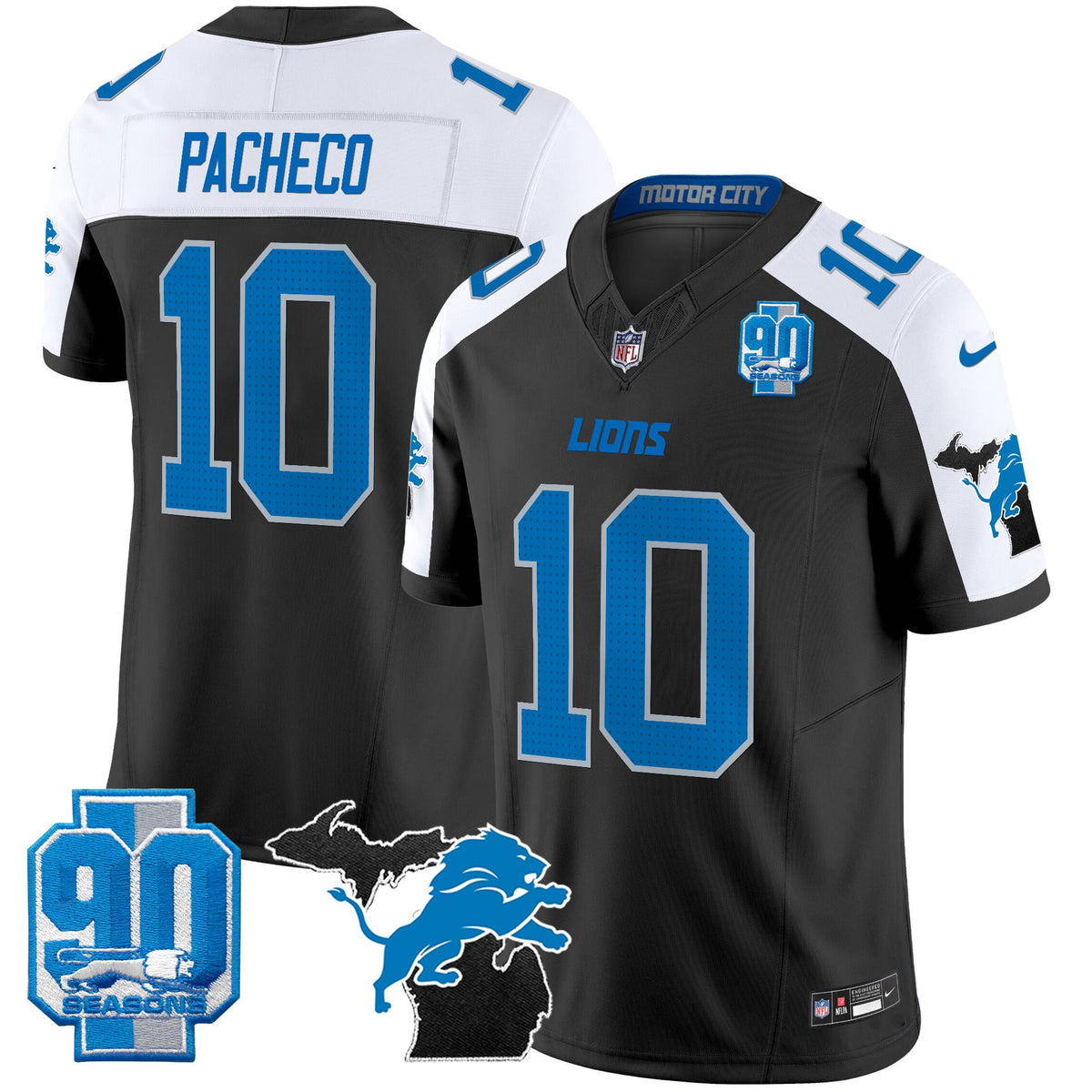 Men's Detroit Lions 2025 Michigan & 90th Year Patch Vapor Jersey - All Stitched - Alternate - Isiah Pacheco — view 1