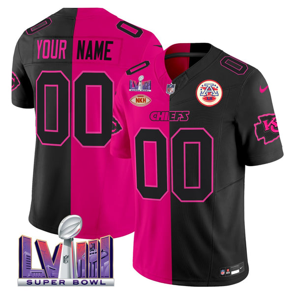Kansas City Chiefs Split Black Pink Custom Jersey - All Stitched - Black Pink — view 1