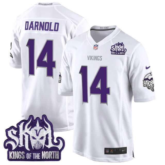 Men's Minnesota Vikings 2024 Winter Warrior Skol Patch Game Jersey - All Stitched - White Limited - Sam Darnold — view 1