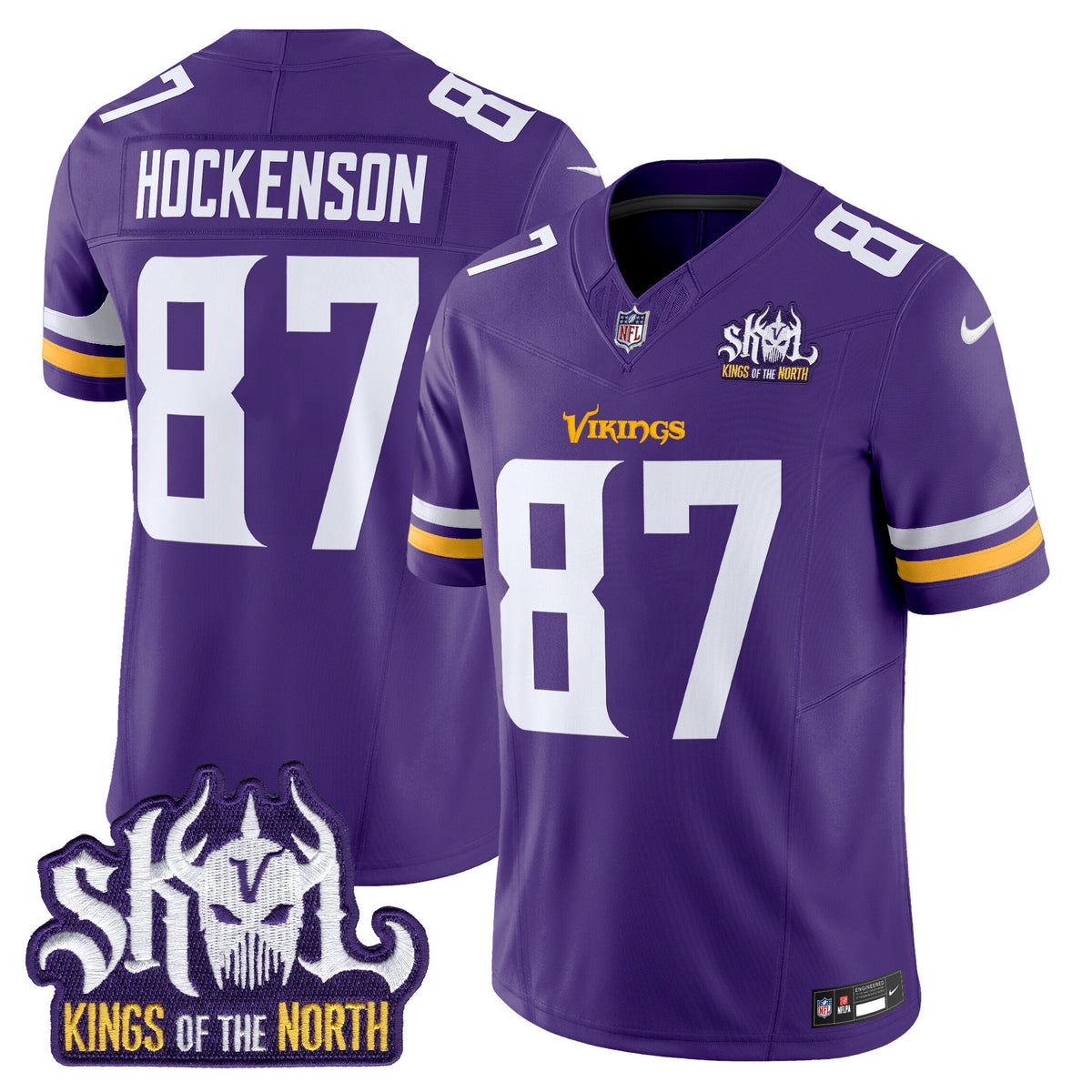 Men's Minnesota Vikings Kings Of The North Patch Vapor Limited Jersey - All Stitched - Purple - T.J. Hockenson — view 1