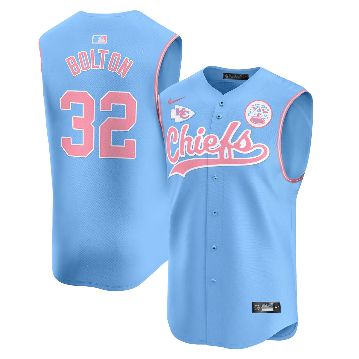 Unisex Chiefs Taylor Swift Bubblegum Pink Vapor Premier Sleeveless Jersey - All Stitched - Light Blue - Nick Bolton — view 1