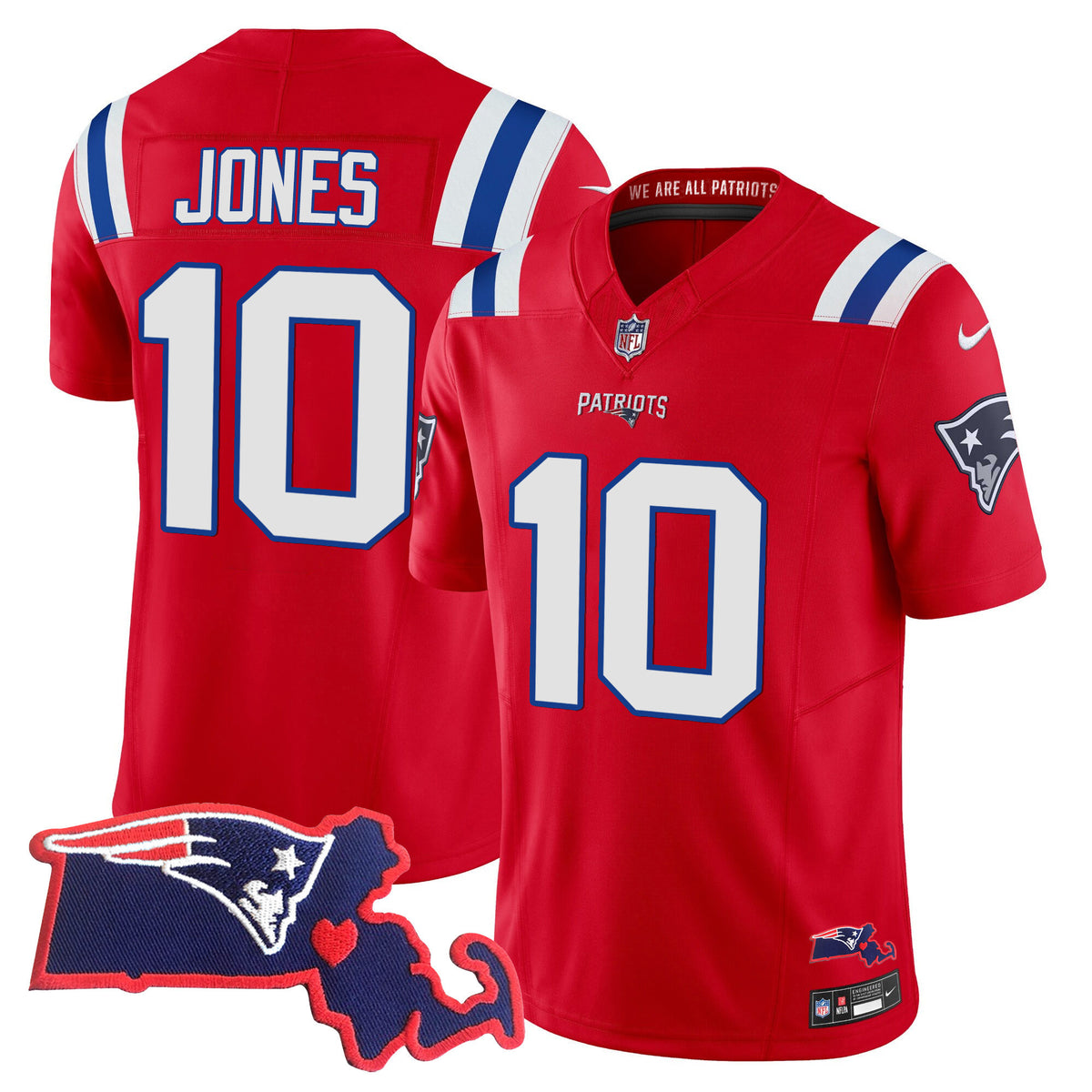 Women's Patriots Massachusetts Patch Vapor Jersey - All Stitched - Red - Mac Jones — view 1