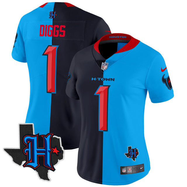 Women's Houston Texans 2024 Texas Patch Vapor Limited Jersey V2 - All Stitched - Split - Stefon Diggs — view 1