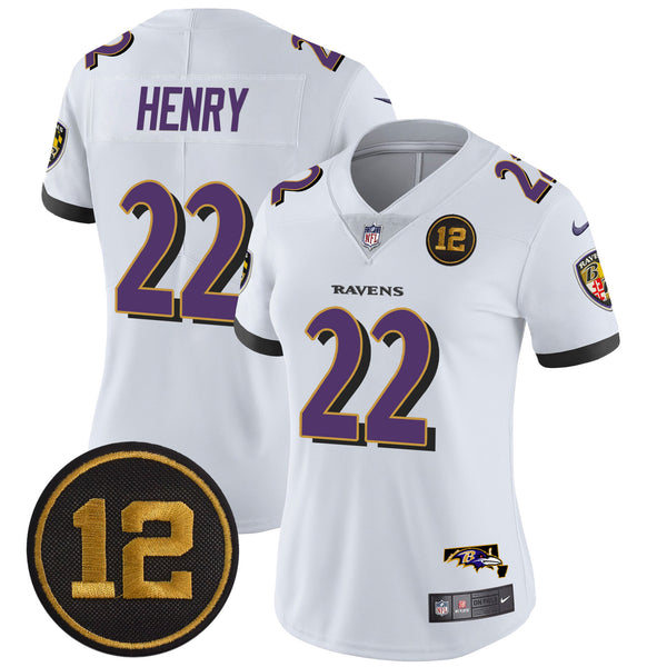 Women's Ravens Jacoby Jones Patch Vapor Limited Jersey - All Stitched - White - Derrick Henry — view 1