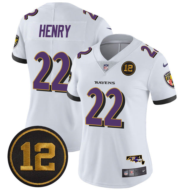 Women's Ravens Jacoby Jones Patch Vapor Limited Jersey - All Stitched - White - Derrick Henry — view 1