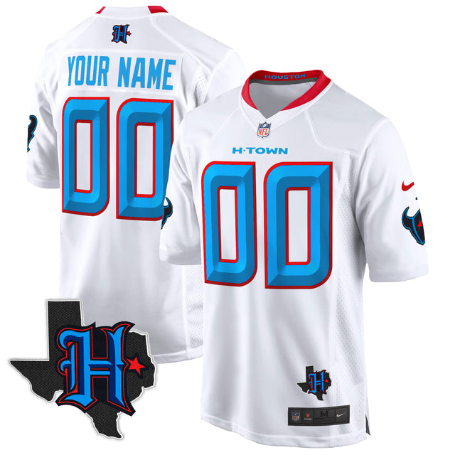 Houston Texans 2024 Texas Patch Game Custom Jersey - All Stitched - White — view 1