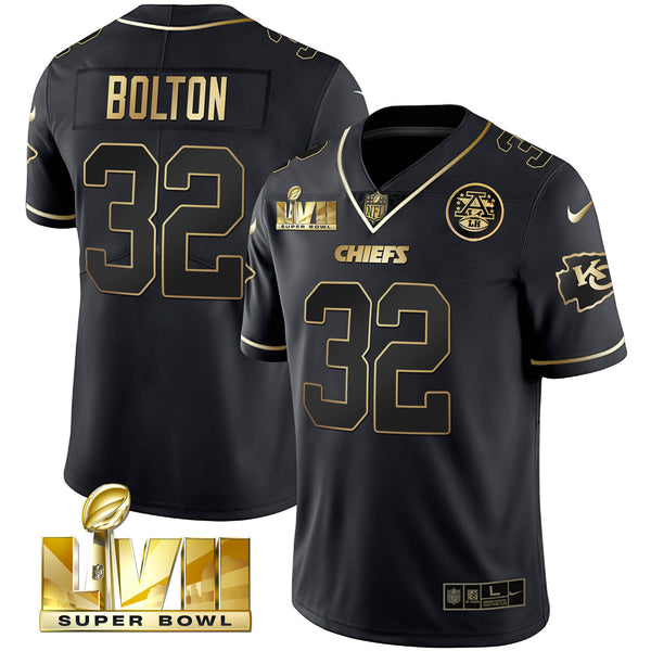Youth's Chiefs Super Bowl Vapor Gold Jersey - All Stitched - Black Gold - Nick Bolton — view 1