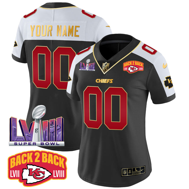 Chiefs Super Bowl LVIII & Back 2 Back Patch Vapor Custom Jersey - All Stitched - Black Alternate — view 1