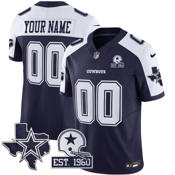 Cowboys Throwback Texas Patch Vapor Limited Custom Jersey - All Stitched - Alternate Navy — view 1