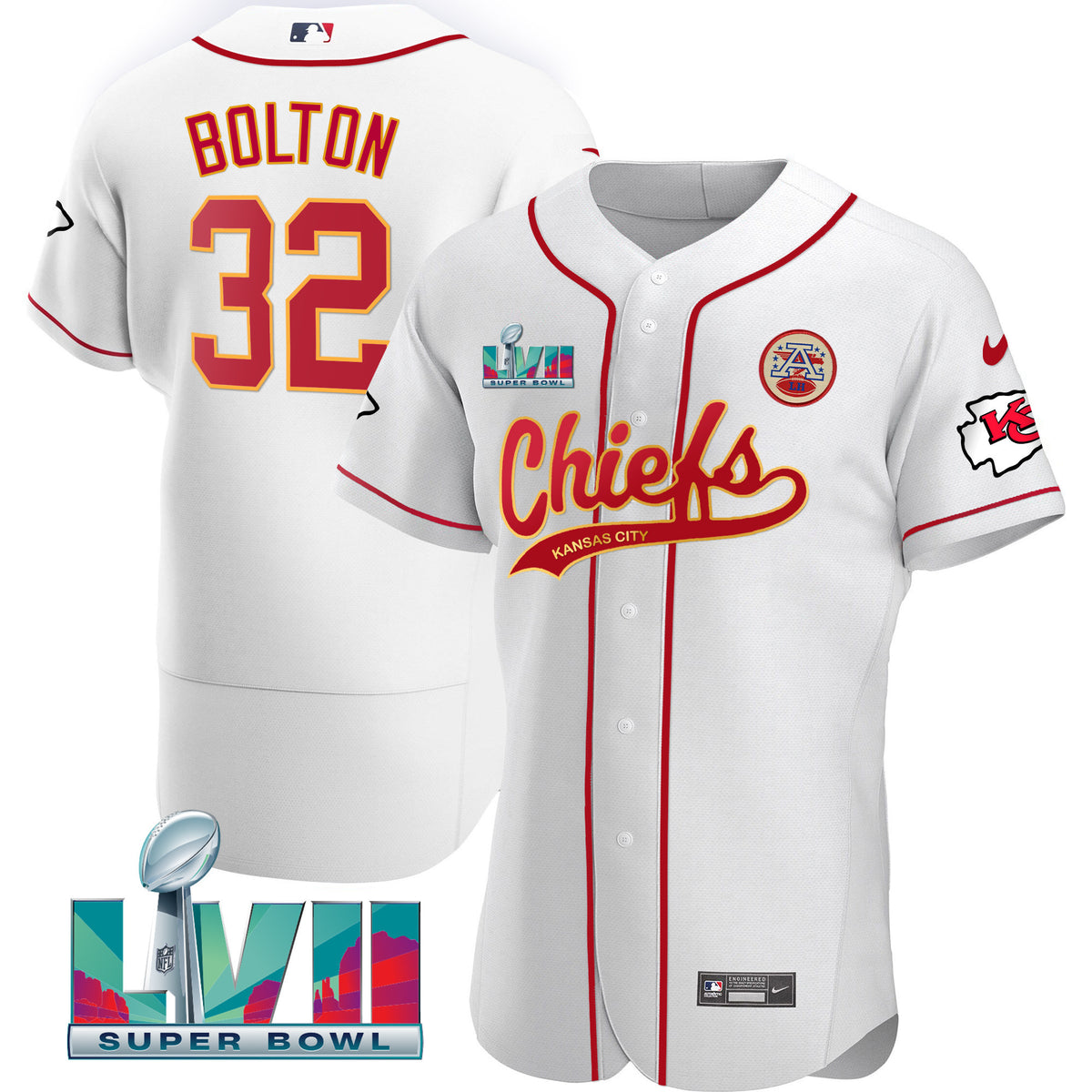 Men's Chiefs Super Bowl LVII Flex Base Jersey - All Stitched - White - Nick Bolton — view 1