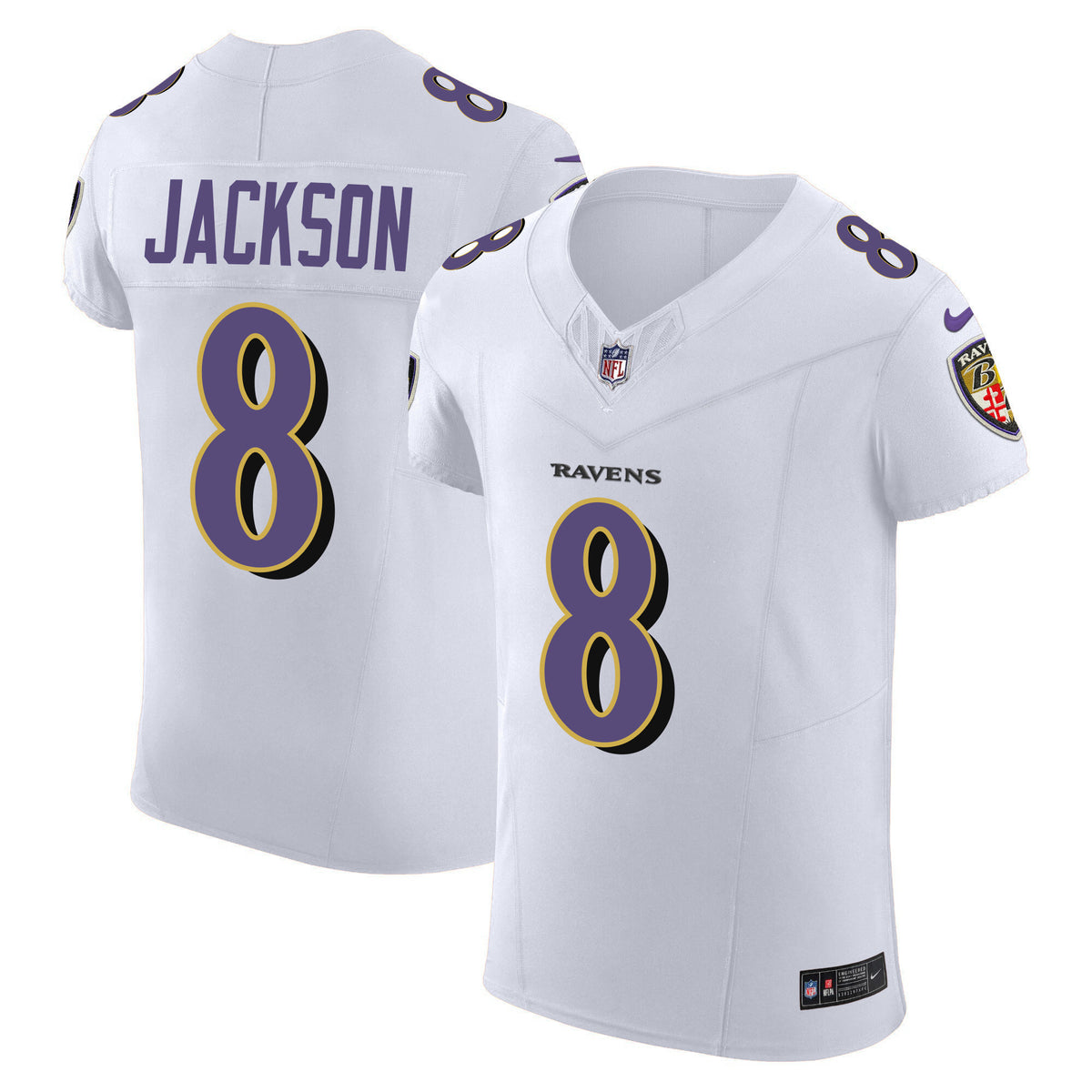 Men's Ravens Vapor Elite Jersey - All Stitched - White - Lamar Jackson — view 1