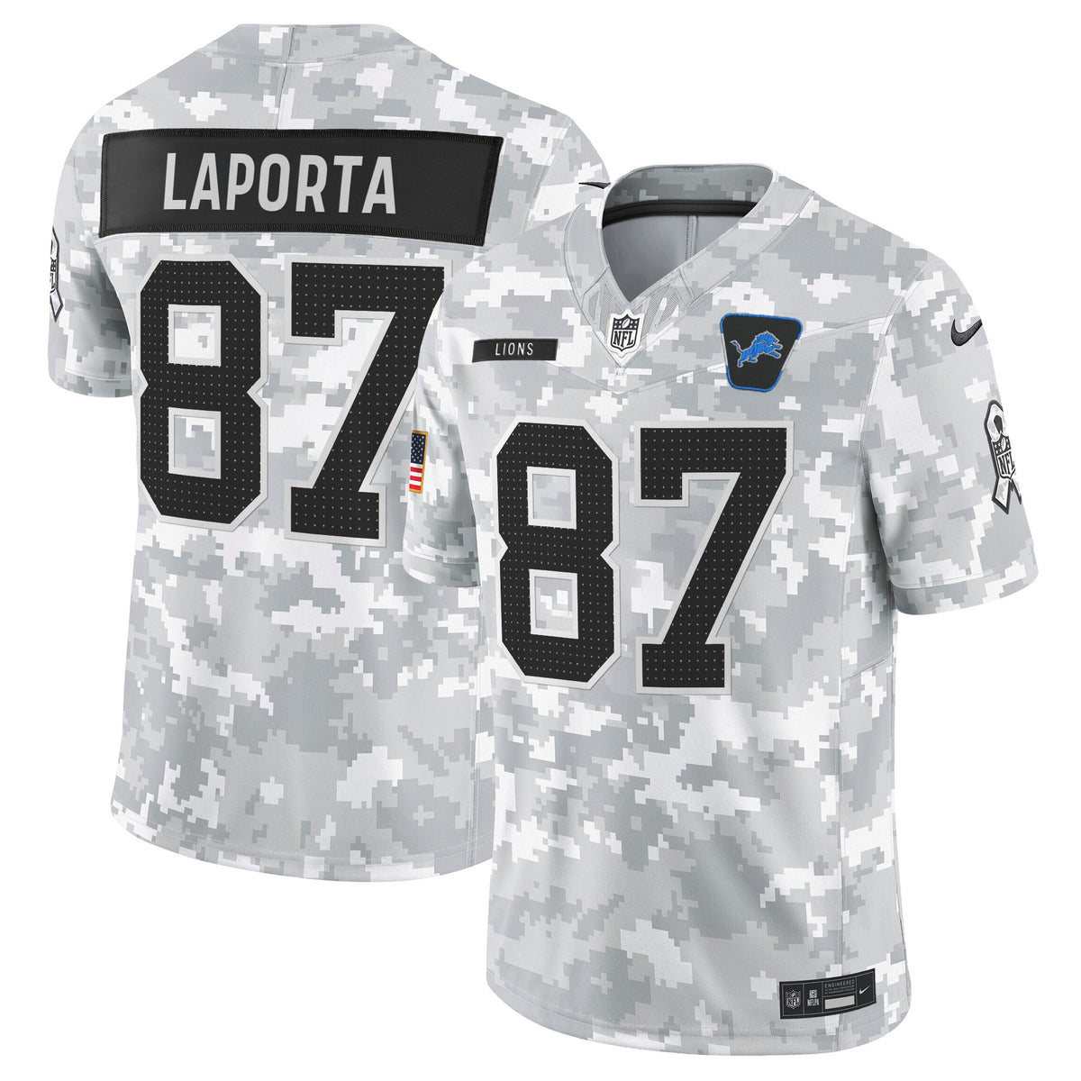 Men's Detroit Lions 2025 Salute to Service Vapor Limited Jersey - All Stitched - Arctic Camo - Sam Laporta — view 1