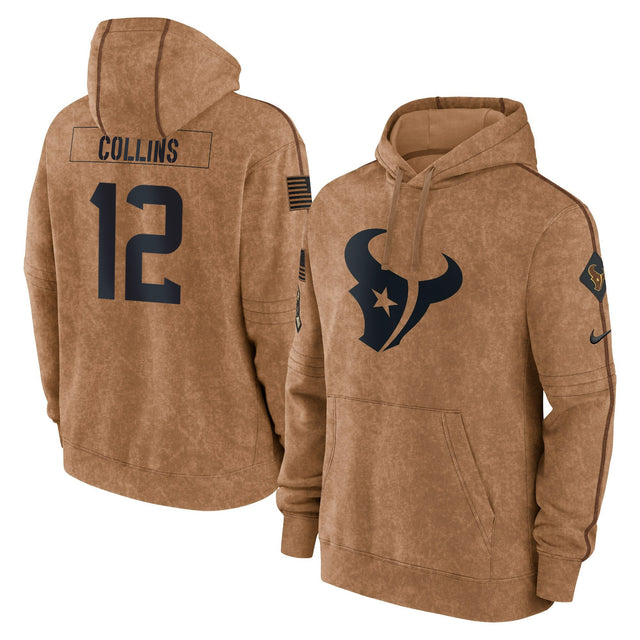 Houston Texans 2023 Salute To Service Brown Hoodie - Stitched - Nico Collins — view 1