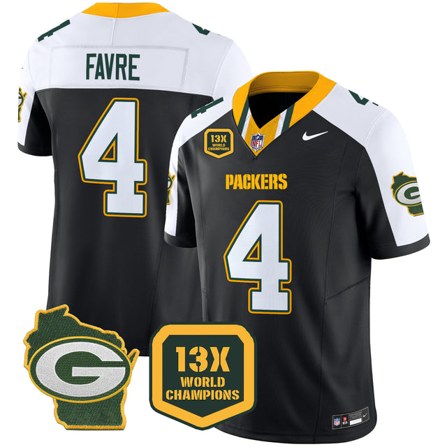 Men's Packers 13 Time World Champions & Home Patch Vapor Limited Jersey – All Stitched - Black Alternate - Brett Favre — view 1
