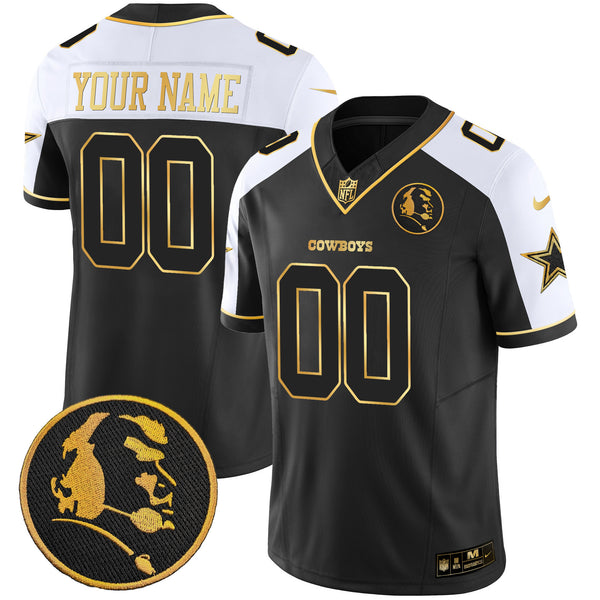 Cowboys John Madden Patch Gold Vapor Custom Jersey - All Stitched - Alternate Black — view 1