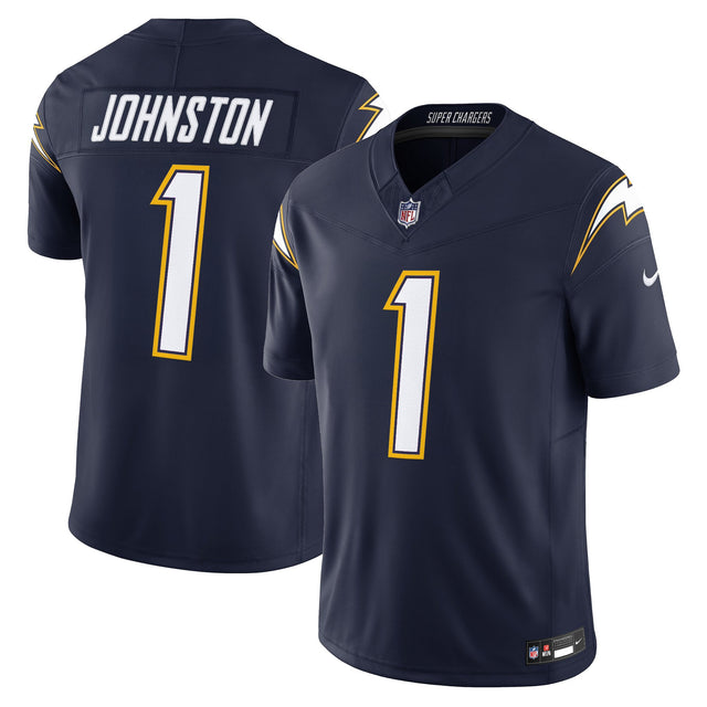 Men's Los Angeles Chargers 2025 Alternate Charger Power Vapor Limited Jersey - All Stitched - Navy - Quentin Johnston — view 1