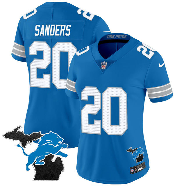 Women's Detroit Lions 2024 Michigan Patch Vapor Jersey - All Stitched - Blue - Barry Sanders — view 1