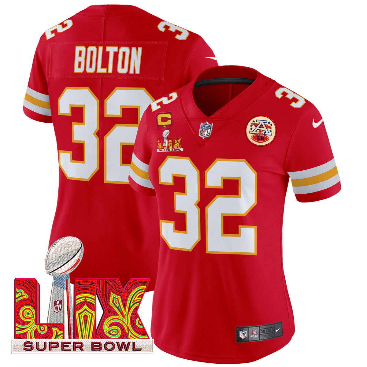 Women's Chiefs Super Bowl LIX Patch Vapor Limited Jersey - All Stitched - Red - Nick Bolton — view 1