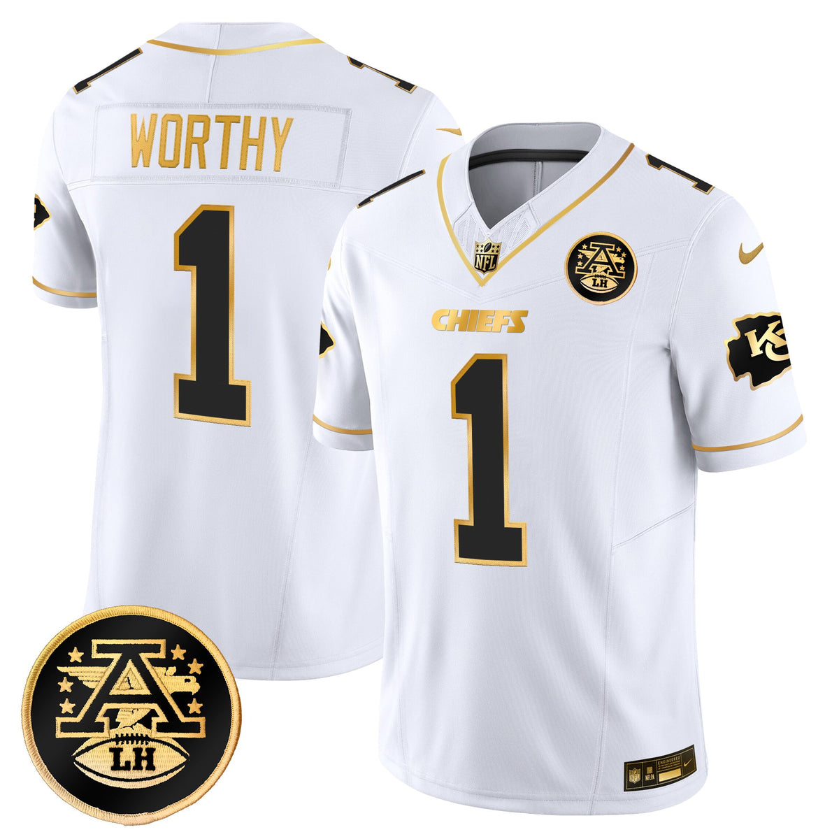 Men's Kansas City Chiefs 2025 Gold Vapor Limited Jersey - All Stitched - White Gold - Xavier Worthy — view 1