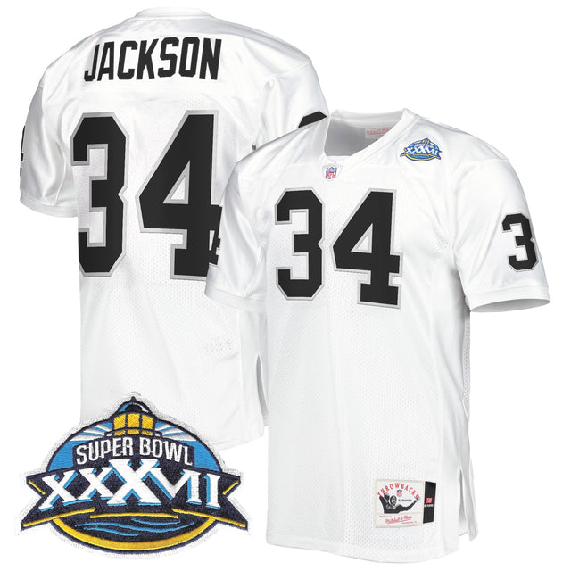 Men's Las Vegas Raiders Throwback Player Jersey - All Stitched - White - Bo Jackson — view 1
