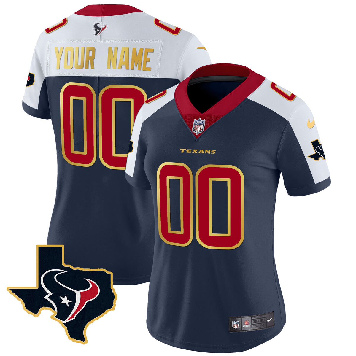 Houston Texans Gold Trim Vapor Custom Jersey - All Stitched - Alternate — view 1
