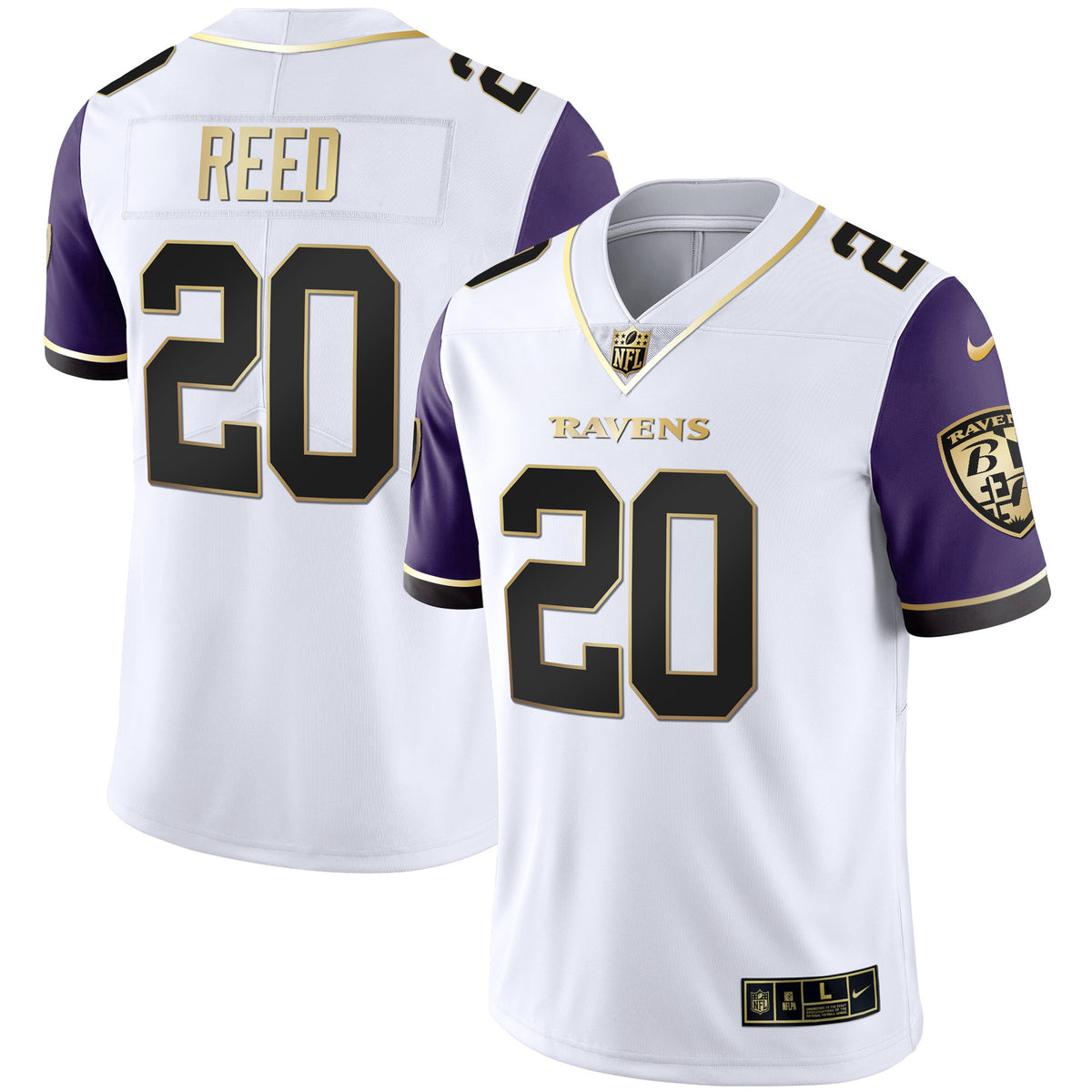 Men's Ravens Gold Vapor Jersey - All Stitched - Color Sleeve - Ed Reed — view 1