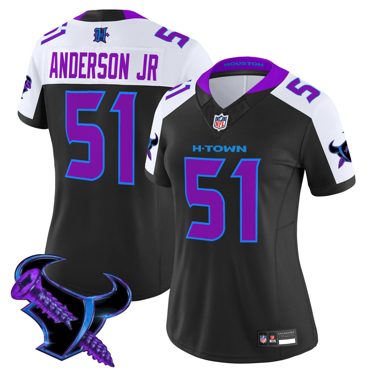 Women's Houston Texans 2025 DJ Screw Vapor Limited Jersey - All Stitched - Black Alternate - Will Anderson Jr — view 1