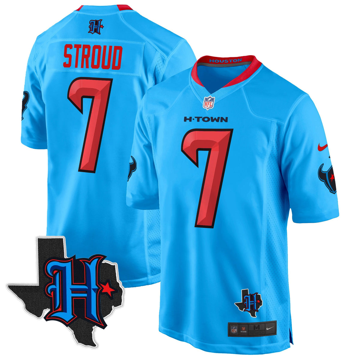 Men's Houston Texans 2024 Texas Patch Game Jersey - All Stitched - Blue - C.J. Stroud — view 1