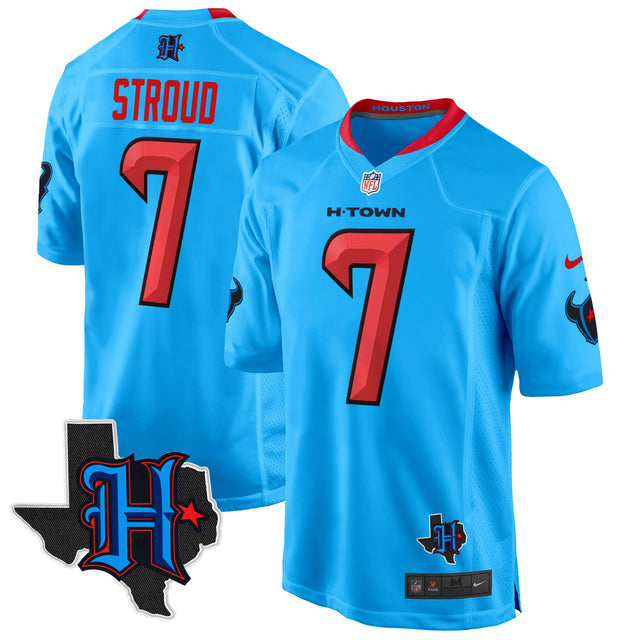 Men's Houston Texans 2024 Texas Patch Game Jersey - All Stitched - Blue - C.J. Stroud — view 1