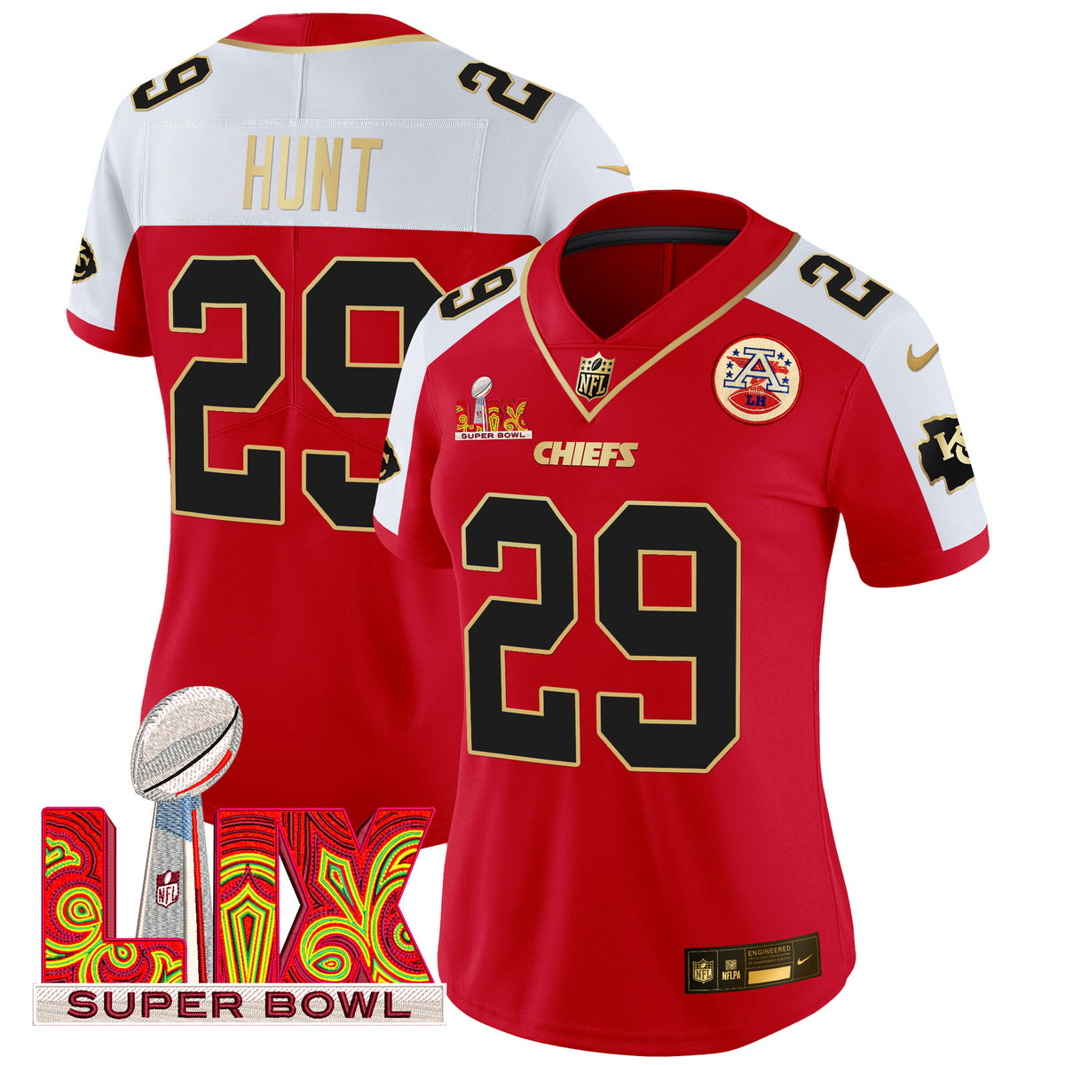 Women's Chiefs Super Bowl LIX Patch Gold Trim Vapor Limited Jersey - All Stitched - Red Alternate - Kareem Hunt — view 1