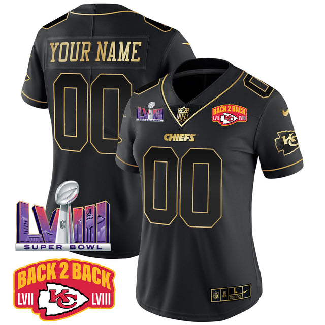 Chiefs Super Bowl LVIII & Back 2 Back Patch Vapor Custom Jersey V2 - All Stitched - Black Gold — view 1