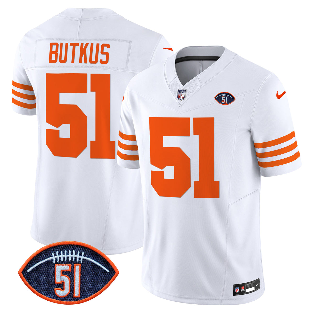 Men's Chicago Bears Dick Butkus Patch Throwback Vapor Limited Jersey - All Stitched - White - Dick Butkus — view 1