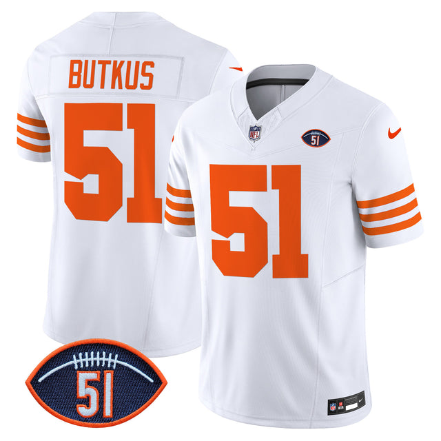Men's Chicago Bears Dick Butkus Patch Throwback Vapor Limited Jersey - All Stitched - White - Dick Butkus — view 1