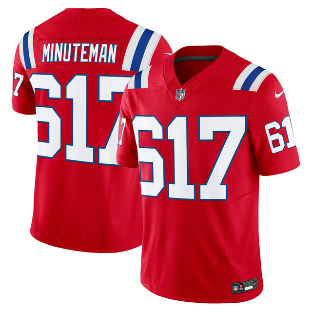 Men's New England Patriots 2025 Vapor Limited Jersey - All Stitched - Red - Minuteman 617 — view 1