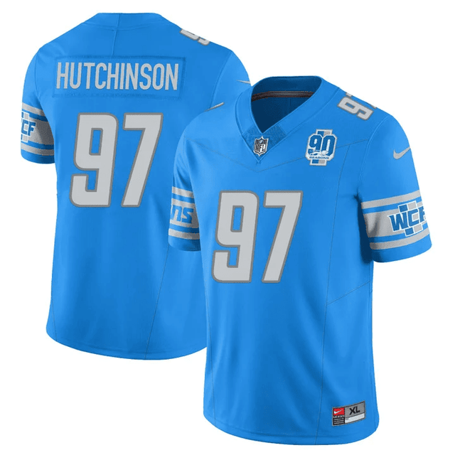 Men’s Detroit Lions 90th Year Patch Vapor Jersey V2 – All Stitched - Blue - Aidan Hutchinson — view 1