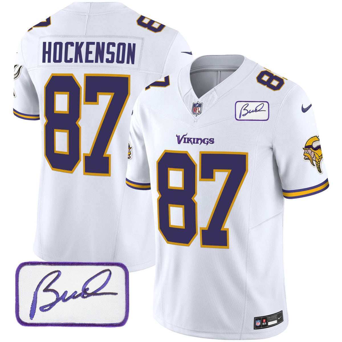 Men's Vikings Bud Grant Patch Classic Limited Jersey V6 - All Stitched - White - T.J. Hockenson — view 1
