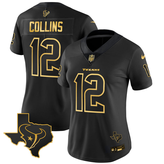 Women's Houston Texans Gold Vapor Limited Jersey - All Stitched - Black Gold - Nico Collins — view 1