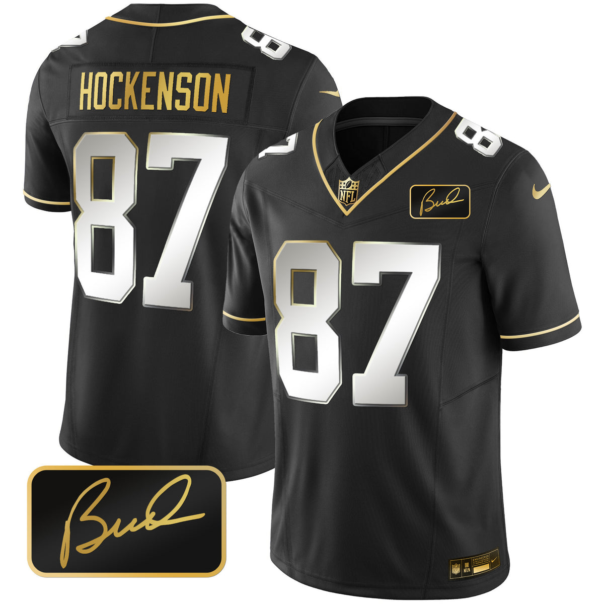 Men's Vikings Bud Grant Patch Gold Limited Jersey - All Stitched - Black Limited - T.J. Hockenson — view 1