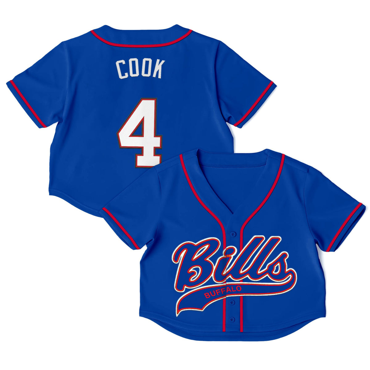 Buffalo Bills Crop Top Baseball Jersey - All Stitched - James Cook — view 1