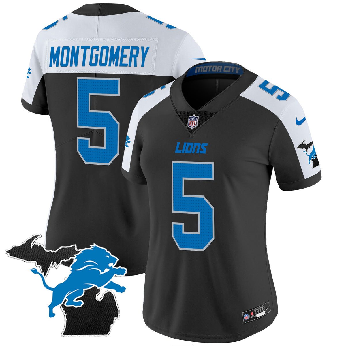 Women's Detroit Lions 2024 Michigan Patch Vapor Jersey - All Stitched - Alternate - David Montgomery — view 1