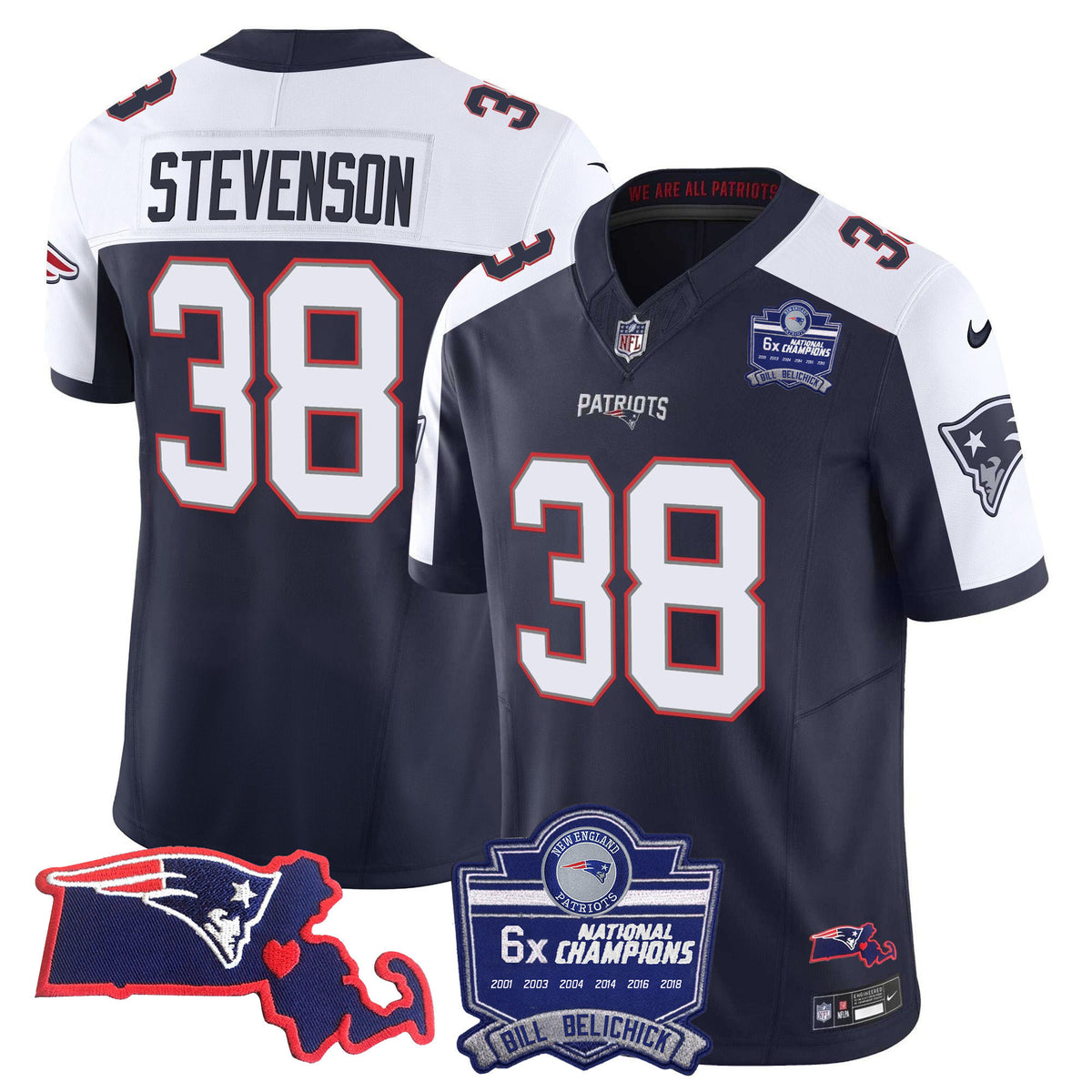 Women's Patriots Bill Belichick 6x Champions Patch Vapor Jersey - All Stitched - Alternate - Rhamondre Stevenson — view 1