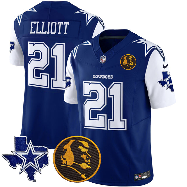 Men's Cowboys Texas & John Madden Patch Vapor Limited Jersey - All Stitched - Royal - Ezekiel Elliott — view 1